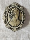 Single Antique Victorian Cameo Pin  Metal with Resin Decorative Setting — photo 1