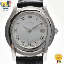 GUCCI 5500L Vintage Men’s Quartz Watch White Dial Date 27mm Roman [Exc+5]