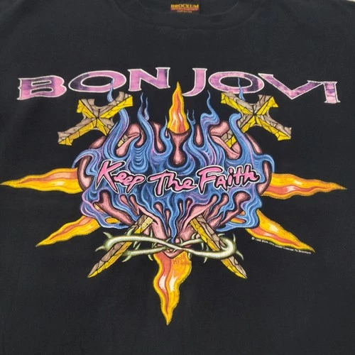 Bon Jovi Keep The Faith World Tour T-Shirt broc 1990s vintage concert t-shirt, vintage, size L, single stitch, B+ condition