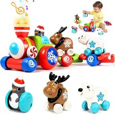Marstone Christmas Light  Sound Train Set with 2 Trailers and 3 Animal Cars