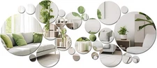 32 Pcs Acrylic Mirror Wall Stickers, Removable Decal Round, Sliver 