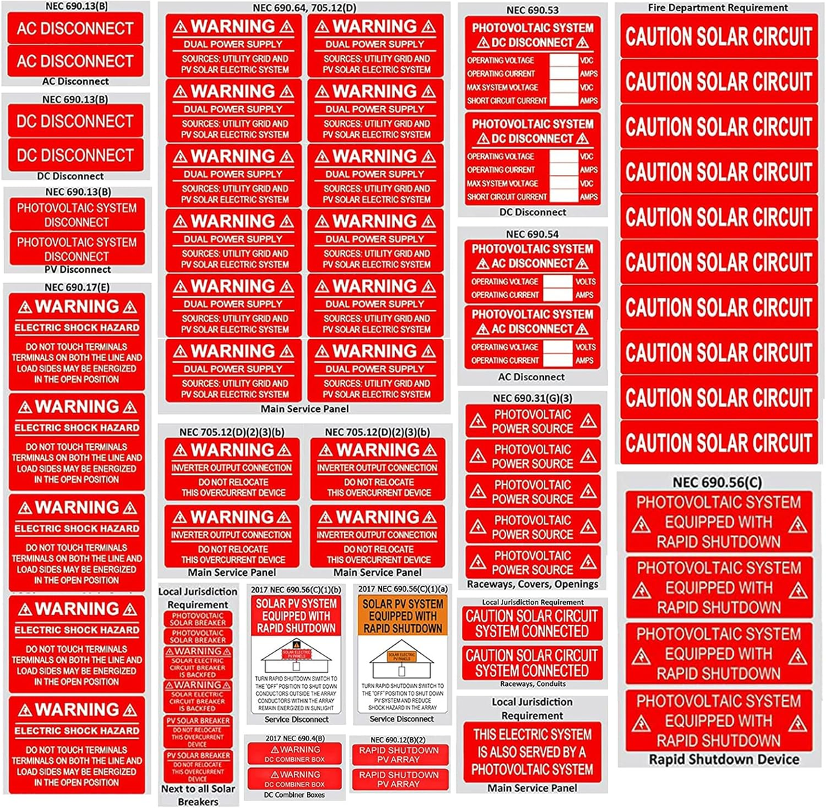 62 Pack Premium Solar PV System Labels - UV Resistant, Safety