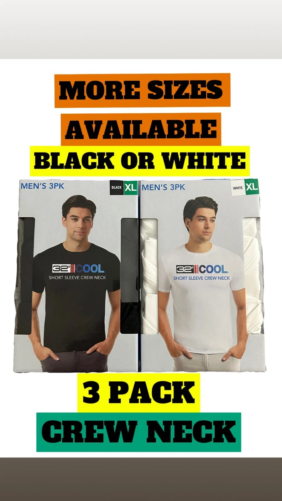 32 DEGREES COOL MEN'S 3 PACK SHORT SLEEVE CREW NECK SHIRT