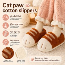 Women's Home Fuzzy Cat Paw Claw Fur Plush Indoor House Shoes Winter Warm Slipper