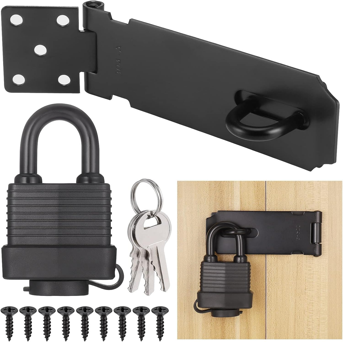 4 Heavy Duty Stainless Steel Hasp Latch with Padlock Keys Shed