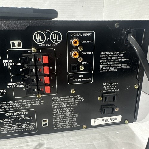 Onkyo TX-DS575 Receiver HiFi Stereo Home Theater 5.1 Channel Remote Bundle - Picture 8 of 9