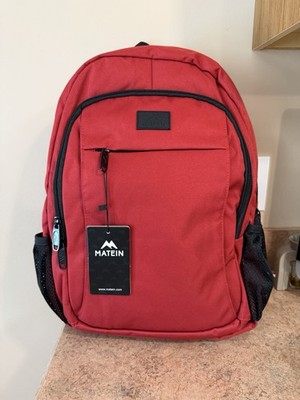 MATEIN Hiking Backpack USB Charging Port Fits 15'' Laptop Padded Red/Black