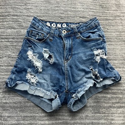 SONG Shorts Size 00/23 Womens Curvy Super High Rise Medium Wash Blue Denim