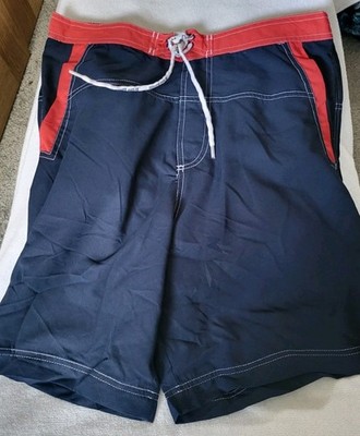 Bruno Banani Quick Dry Long Loose Swim Shorts - - Nautical - Navy & Red - Size M