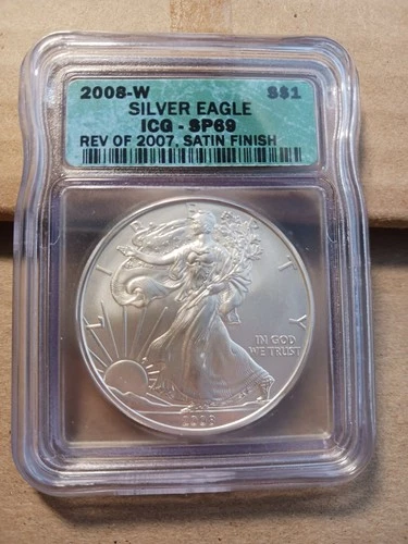 2008W Rev. of 2007 Satin Finish American Silver Eagle ICG SP69