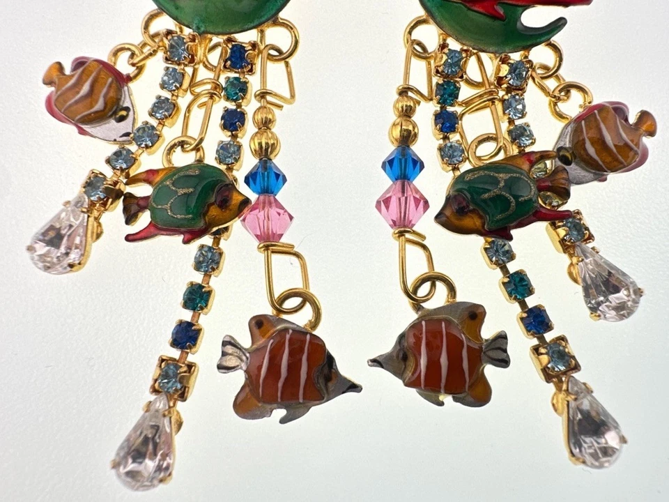 Lunch at the Ritz Fish Enamel Gold Silver Pierced Earrings - Image 3 of 4