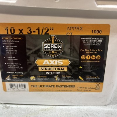 Axis Interior Screws, T20, Number 10 Interior Screw, 3-1/2  Long, 1000 Count