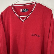 Vintage Chaps Ralph Lauren V Neck Sweater Mens Size Large Red Embroidered