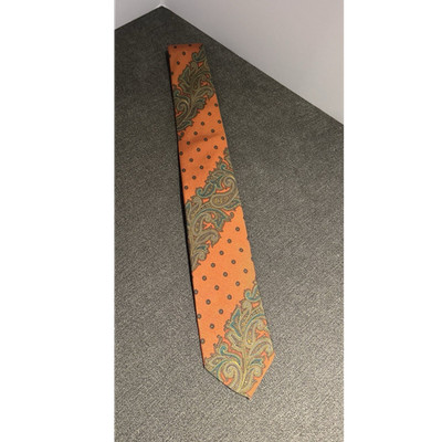 Robert Talbott for Oakhall Men's Silk Tie Paisley Handmade Orange 57  in Length 