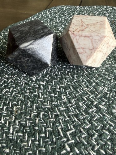 Geometric Marble Stone Paperweights Faceted Modern Decor Black Pink Set