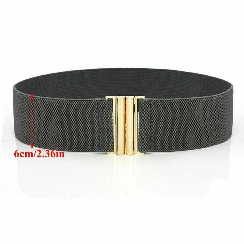 Women Elasticated Stretch Wide Belt Retro Vintage Waistband Dress Metal Buckle - Image 3 of 4