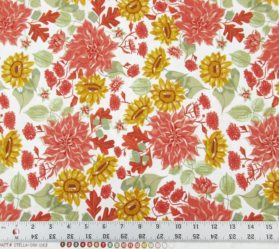 Tela de edredón de algodón Harvest blanca otoño girasol Hygge Rae Ritchie Dear Stella Foto 2 de 3