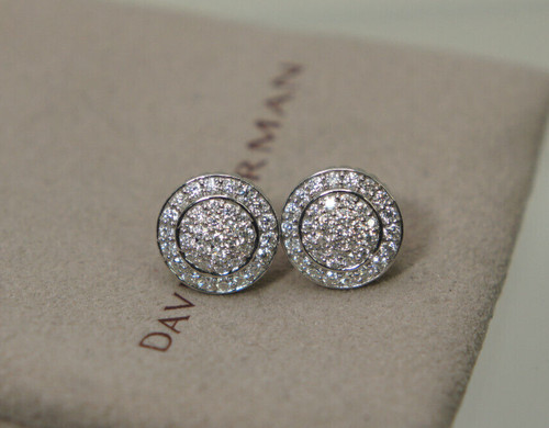 David Yurman 925 Silver 585 Gold Petite CERISE Diamond Pave' Earrings DY Pouch