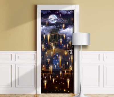 Floating Candles in Great Hall Door Mural. Peel'n'Stick, Cover, Decal. Laminated
