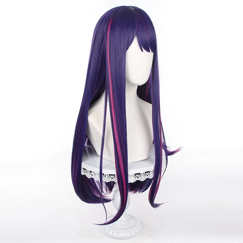 Peluca Cosplay Anime Oshi no Ko Hoshino Ai Púrpura Rosa Rosa Pelo Largo Liso 80 cm Foto 3 de 4