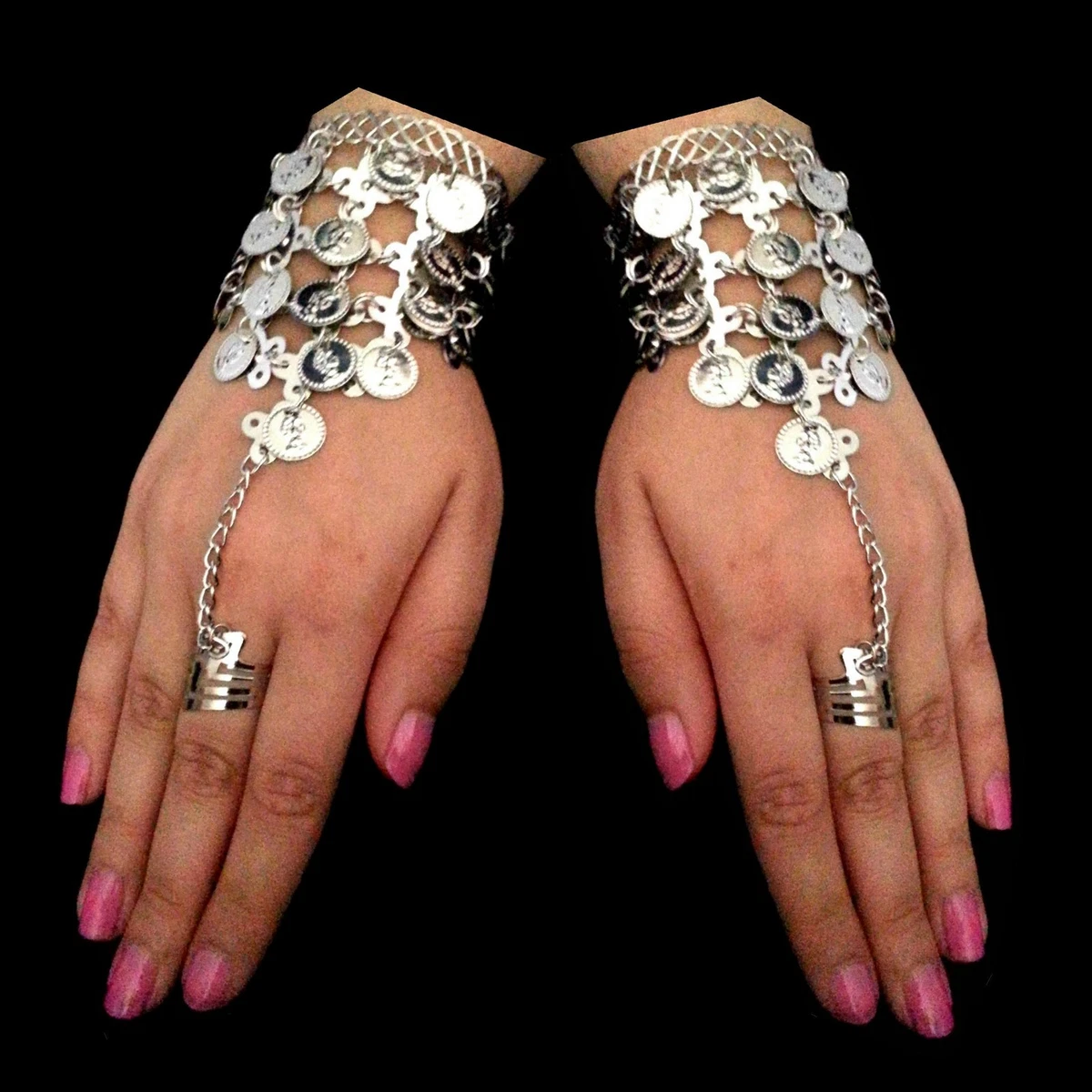 Hayaww 2 PCS Bracciali per La Danza del Ventre, Belly Dance Braccialetti Polsini da Polso Gioielli di Danza del Ventre Accessorio per Costume da Ballerino per Danza del Ventre per Spettacolo (Rosso