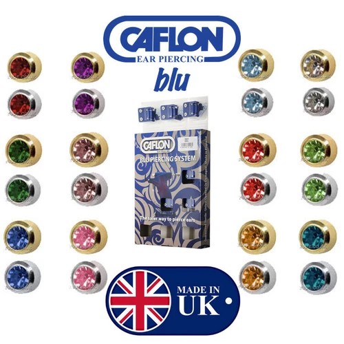 CAFLON BIRTHSTONES GOLD PLATED & STEEL BEZEL SET EAR PIERCING STUD EARRINGS