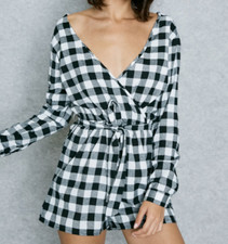 Influence Checked Wrap Front Playsuit Blk/White UK 12 rrp 25 DH8 MM 08