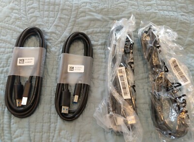 Lot of 4 USB 3.0 Type A to B Male Cables. 2 Dell and 2 Other. 6 Ft. For Printers