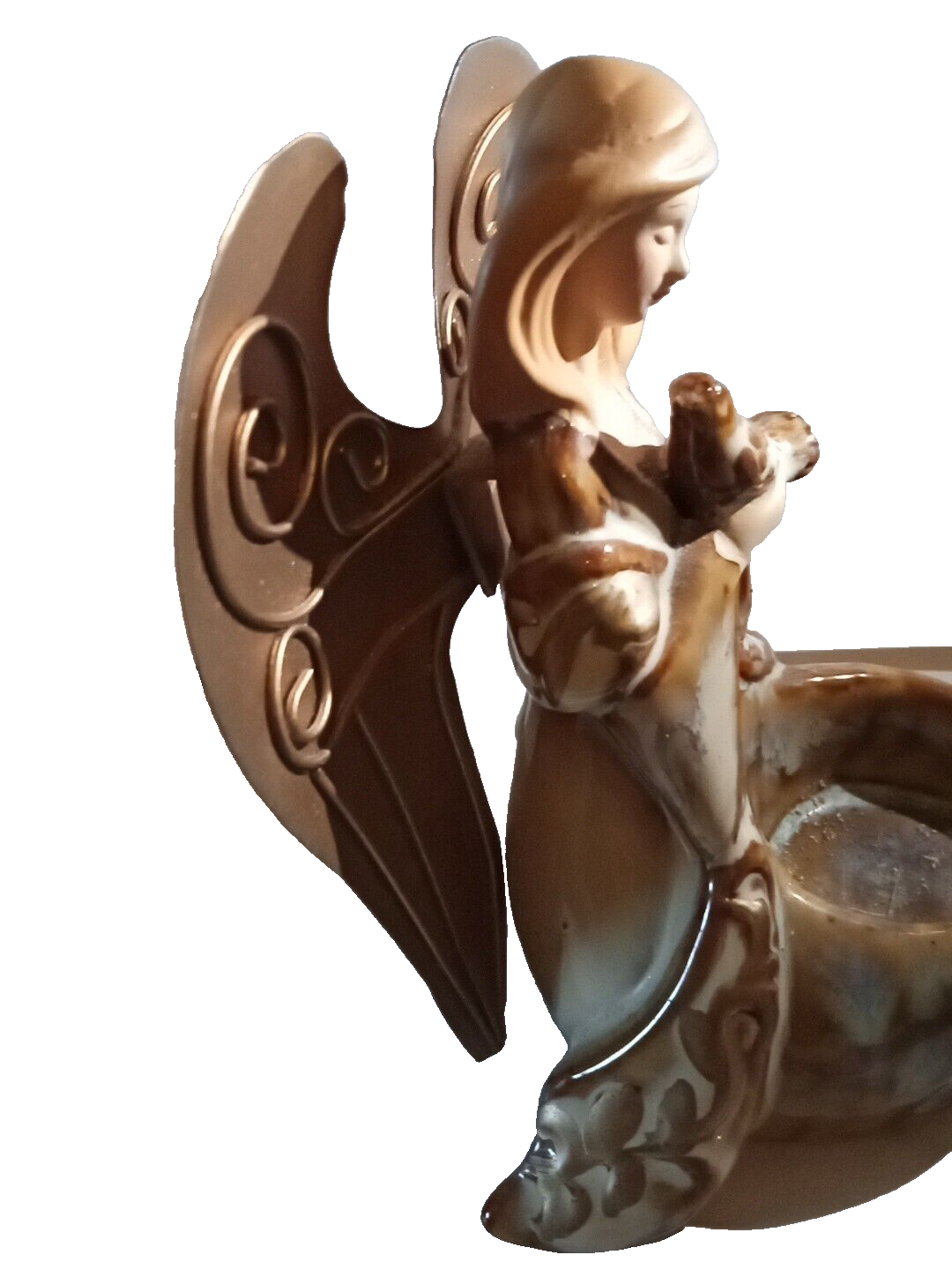 Yankee Candle Angel Votive Candle Holder Beige & Gold Tone Bird Copper