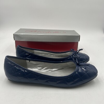 Breckelles Julie-15 glossy Navy blue diamond stitch Ballet Flats Ladies size 10