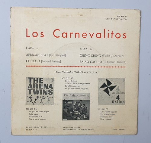 EP LOS CARNEVALITOS African Beat +3 Spain Philips 1962 RARE Jazz Easy Listening - Imagen 3 de 9