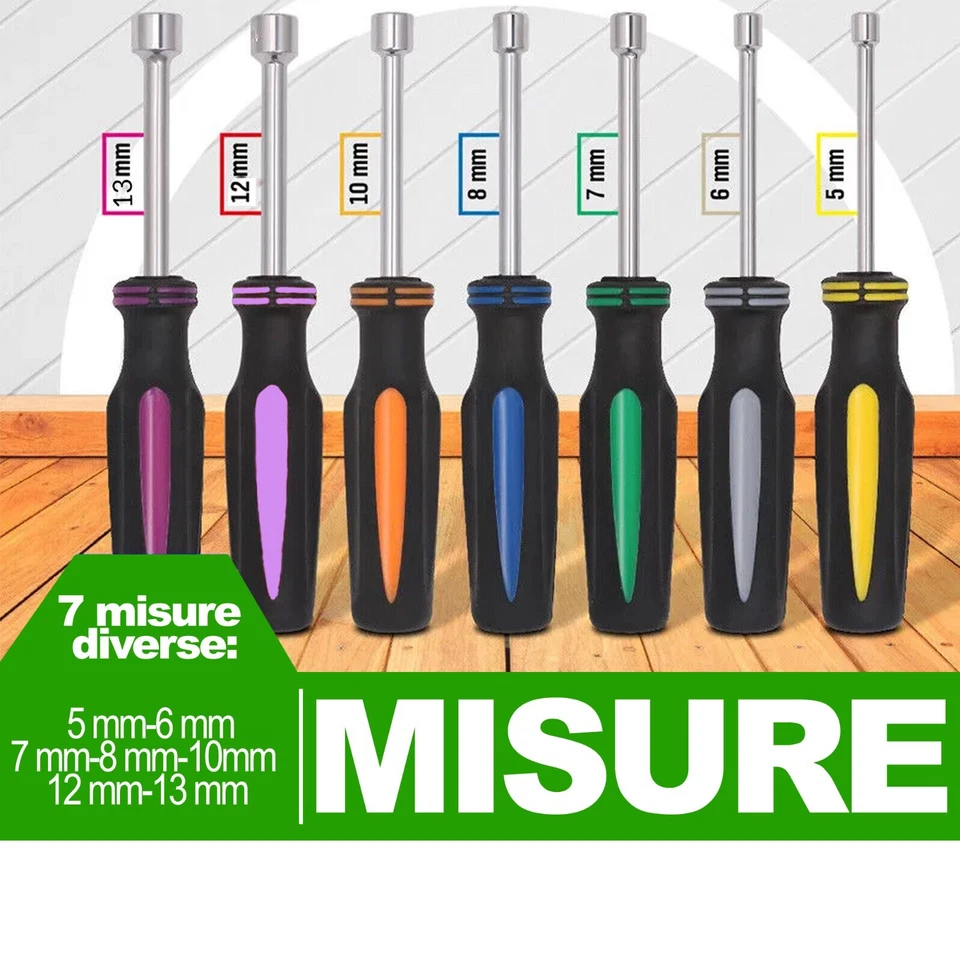 SET CACCIAVITI A BUSSOLA 7PEZZI GIRAVITI PER DADI ESAGONALI VARIE MISURE 5-13MM - Immagine 4 di 4