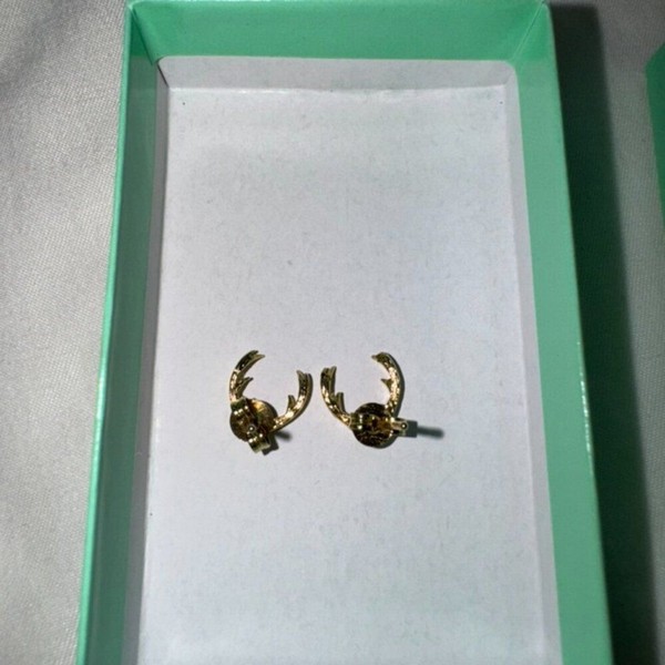 Alternate view of Nwt, Jeweled 14k Gold-plated Antler Stud Earrings With Cubic Zirconia, Gold