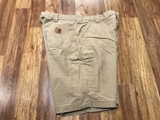 MENS 37 - Vtg Carhartt B147 Canvas Utility Work Shorts 9.5" Khaki Mexico