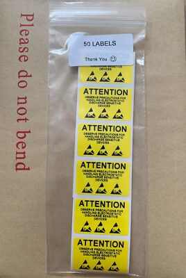 50x Gelbe ESD Achtung Etiketten Antistatik 38mm x 25mm Antistatisch Warnaufkleber