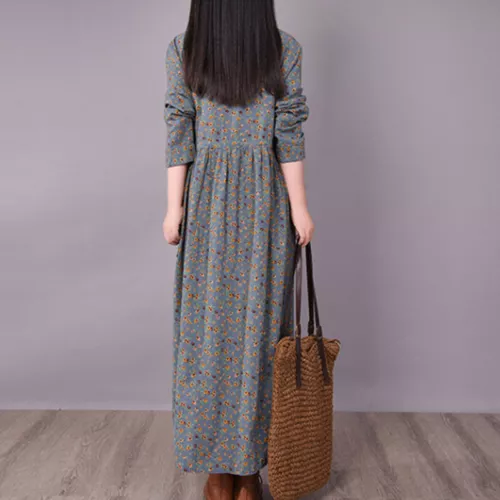 Ladies Long Dress Crew Neck Maxi Dresses Women Kaftan Holiday Sleeve Baggy Loose - Picture 47 of 47