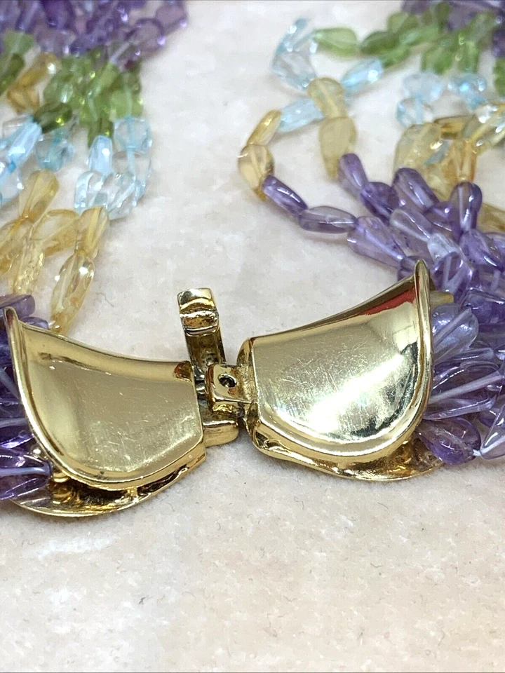 COLLANA 10 FILI AMETISTA PERIDOTO CITRINO E ACQUAMARINA CHIUSURA ARGENTO PL. ORO - Immagine 4 di 4