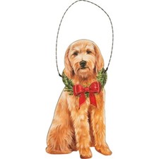 Primitive Christmas Ornament Goldendoodle wooden dog NWT Free Shipping