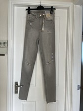 M &S “The Ivy”Skinny Distressed Jeans Pale Grey Size 8 Long New With Tags