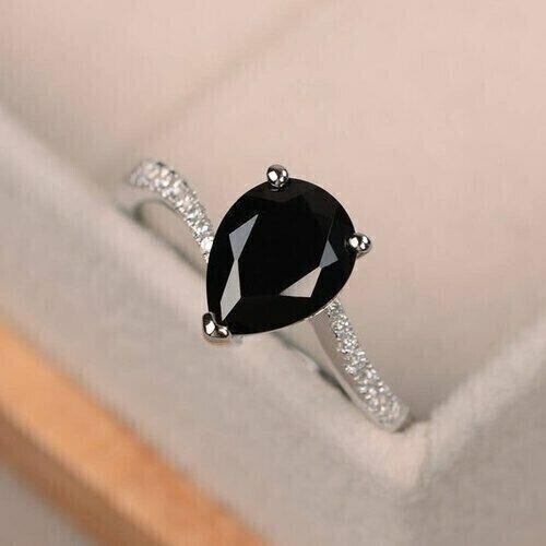 3CT Diamante Negro Anillo Forma Pera Calidad AAA Certificado! de Compromiso