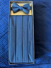 Brandon Michael Bow-tie Cummerbund Set Classic Blue Plaid Excellent