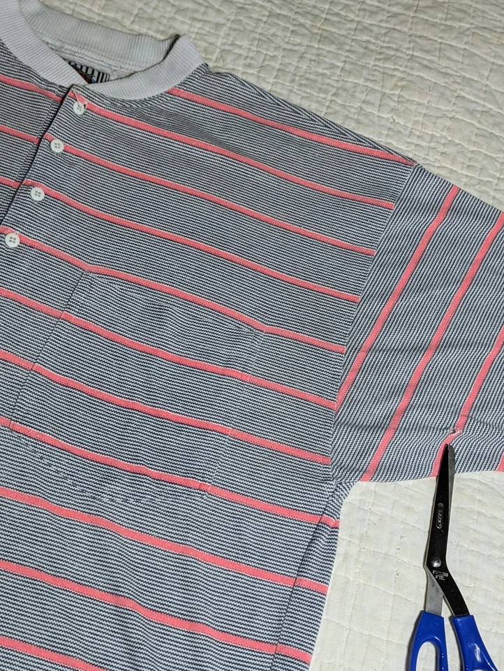 复古 80 年代 90 年代 Grunge Surf 滑冰粉色蓝色 Wht 条纹街头抽象衬衫 XL — 第 4/4 张图片