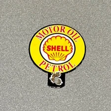VINTAGE SHELL MOTOR GASOLINE PLATE TOPPER PORCELAIN SIGN CAR GAS TRUCK OIL