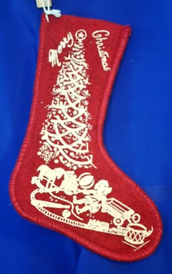 VTG RETRO 1950S MINI FLANNEL Xmas STOCKING CANDY CONTAINER Silk Screen Design