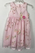 Girls Size 6 Pink Floral Summer Party Dress Sheer Layered Stretch Waist 22D