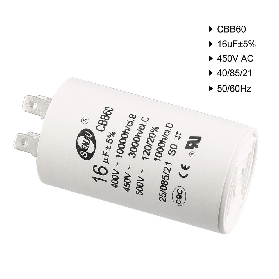 Condensateur Fonctionnement 16uF 450V Double Insert 50/60Hz 75x37mm pour Moteur - Photo 3/4