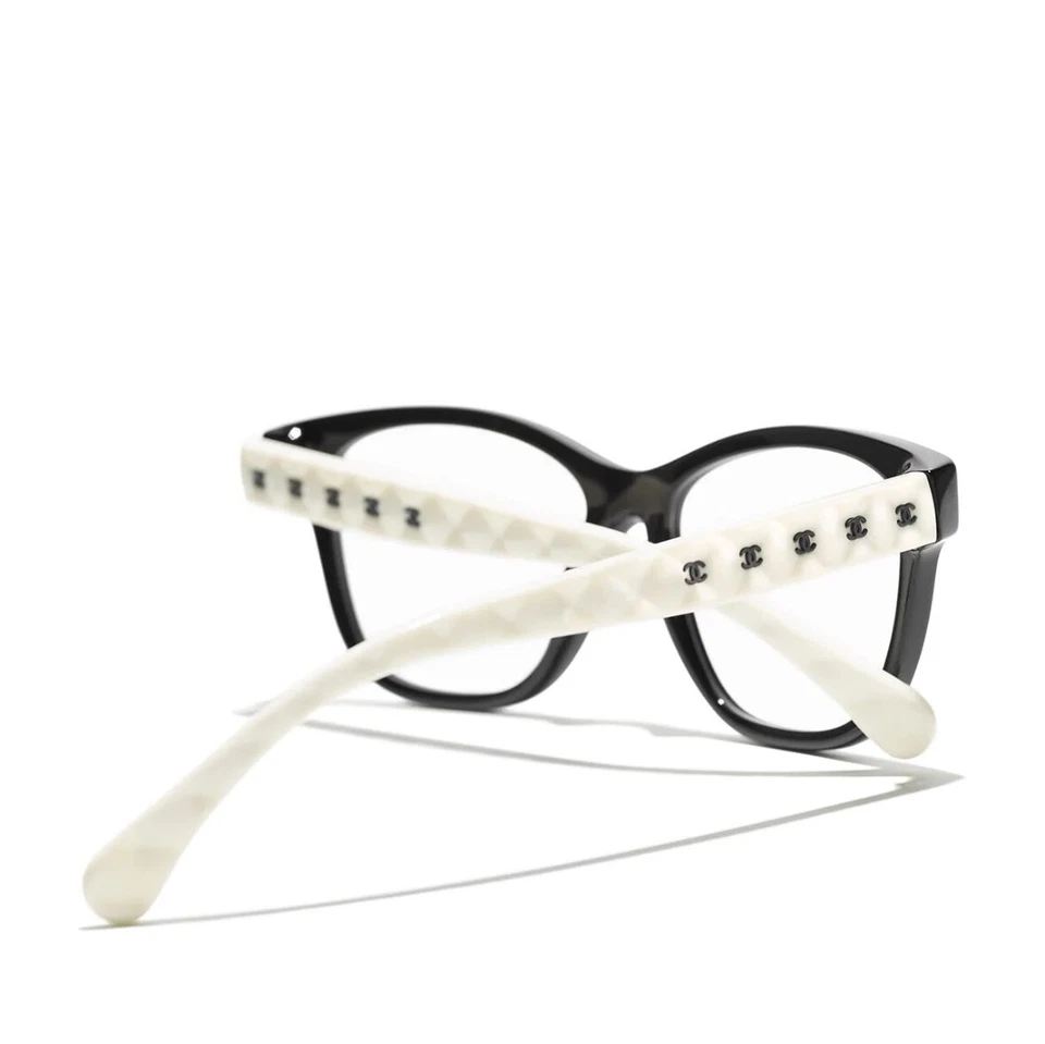 NEW AUTHENTIC CHANEL EYEGLASSES CH3443 1656 BLACK/WHITE W  BLACK LOGO 53-16-140 - Image 3 of 4