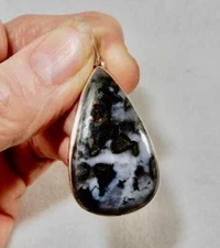 Mystic Merlinite Gabbro Jasper Tear Pendant 925 Sterling Silver Calming Stone