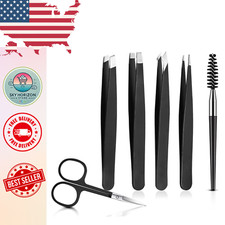 Professional Tweezers Set 6-Piece Stainless Eyebrow Hair Pluckers Removal