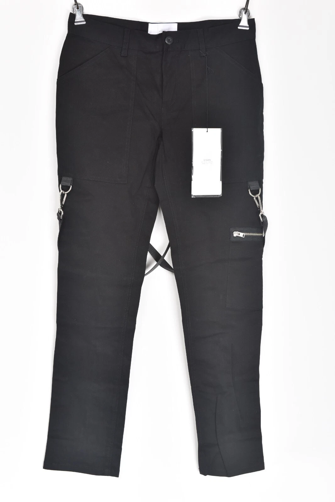 NWT STAMPD Solid Black Stretch Cotton Suspender Strapped Carpenter Pants 31